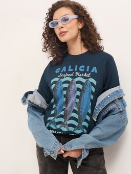 DILLINGER - Navy Blue Women Relaxed Half Sleeves Printed T-Shirt
