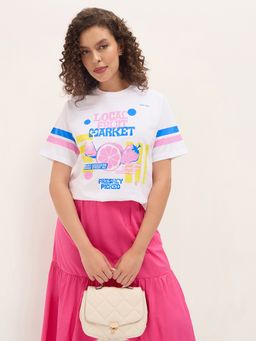 DILLINGER - White Women Relaxed Half Sleeves Typography Print T-Shirt