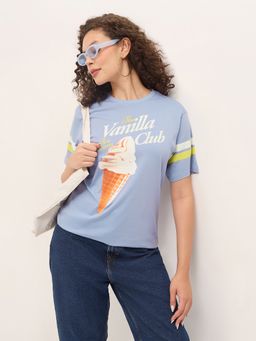 DILLINGER - Purple Women Relaxed Half Sleeves Typography Print T-Shirt