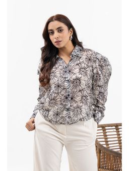 ZNKL - Firework Print Sheer Puff Sleeve Shirt