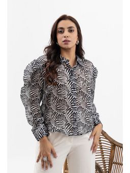 ZNKL - Black Zebra Print Sheer Puff Sleeve Shirt