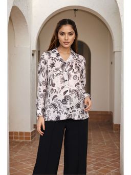 ZNKL - Trendy Off White Satin Paisley Print Shirt