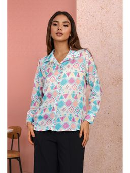 ZNKL - Multi Color Imported Satin Geometric Print Long Sleeve Casual Shirt