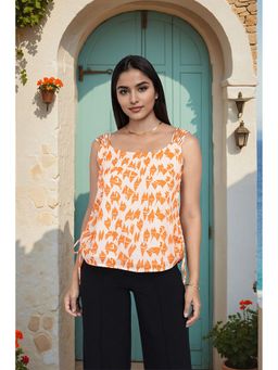 ZNKL - Women Orange Cotton Abstract Top