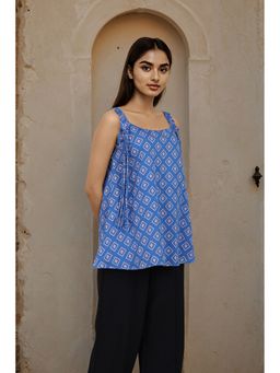 ZNKL - Women Blue Cotton Geometric Top