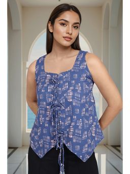 ZNKL - Women Blue Cotton Printed Top