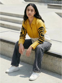 ZNKL - Mustard Printed Colorblock Oversized Shirt