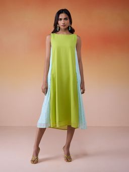 Gajra Gang - Bonjour Baegum Pista Georgette Dewdrop Side Panel Dress GGBBDRS02