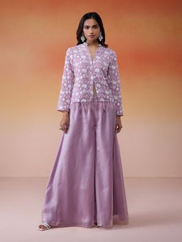 Gajra Gang - Bonjour Baegum Rose Pink Georgette Jacket Flared Pant GGBBKS04 (Set of 2)