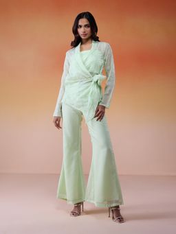 Gajra Gang - Bonjour Baegum Apricot Sequined Organza Wrap Jacket Pant GGBBSKD0 (Set of 3)