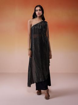 Gajra Gang - Bonjour Baegum Black Georgette lurex Asymmetric kurta set GGBBWS01 (Set of 3)