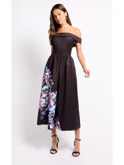 Iska  - Iska Black Placement Print Midi Dress