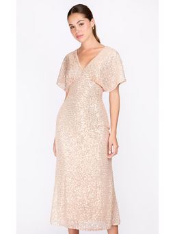 Iska  - Iska Gold Sequin Midi Dress
