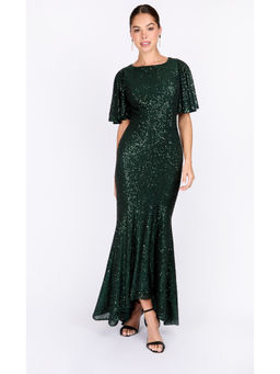Iska  - Iska Green Sequin Maxi Dress