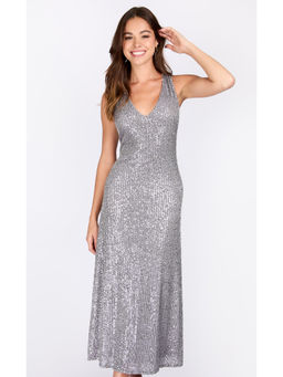 Iska  - Iska Gunmetal Sequin Midi Dress