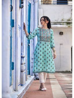 RATAN JAIPUR - Regular Sky Blue Kurta
