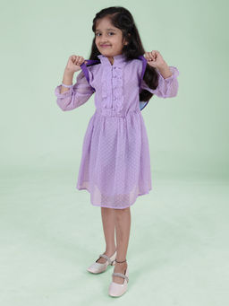 KiddoPanti - Girls Lavender Self Design Knee Length Dress