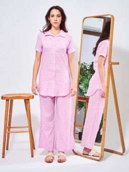 July Nightwear - Women Cotton Lavender Shirt - Pyjama-je09 (Set of 2)
