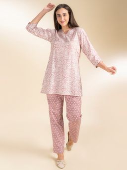 July Nightwear - Women Cotton Pink Long Top - Pyjama-je49a (Set of 2)