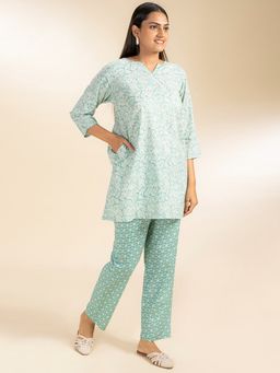 July Nightwear - Women Cotton Green Long Top - Pyjama-je49b (Set of 2)