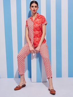 July Nightwear - Women Rayon Red Shirt - Pyjama-wpc564 (Set of 2)