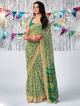 Odette - Womens Georgette Multicolor Printed Saree with Unstitched Blouse