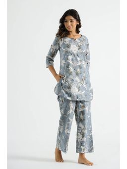 Gahan - Womens Grey Floral Print Stylish & Comfortable Co-Ord Set