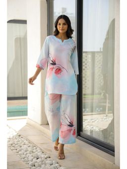 Gahan - Womens Sky Blue Floral Stylish & Comfortable Co-Ord Set
