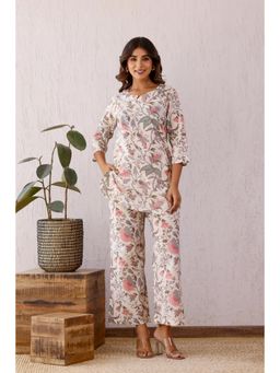 Gahan - Womens White Floral Stylish & Comfortable Co-Ord Set