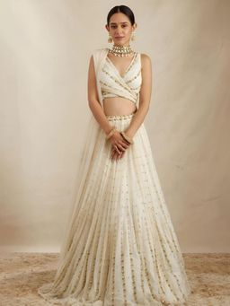 Odette - Off White Georgette Embellished Semi-Stitched Lehenga Unstiched Choli with Dupatta