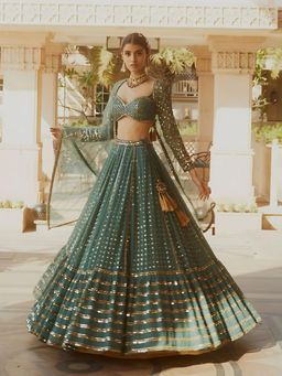 Odette - Green Georgette Embellished Semi-Stitched Lehenga Unstiched Choli with Dupatta