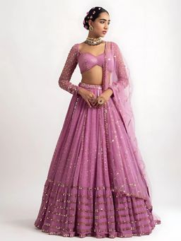 Odette - Pink Georgette Embellished Semi-Stitched Lehenga Unstitched Choli with Dupatta