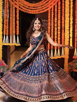 Odette - Blue Silk Blend Embroidered Semi-Stitched Lehenga Unstiched Choli with Dupatta