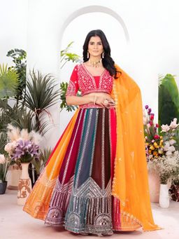 Odette - Multicolor Georgette Embroidered Semi-Stitched Lehenga Unstiched Choli with Dupatta