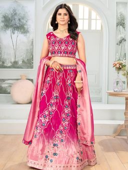 Odette - Pink Chinon Embroidered Semi-Stitched Lehenga Unstiched Choli with Dupatta