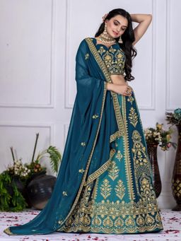 Odette - Blue Georgette Embroidered Semi-Stitched Lehenga Unstiched Choli with Dupatta