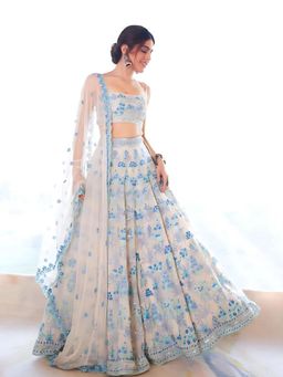 Odette - Light Beige Georgette Embroidered Semi-Stitched Lehenga Unstiched Choli with Dupatta