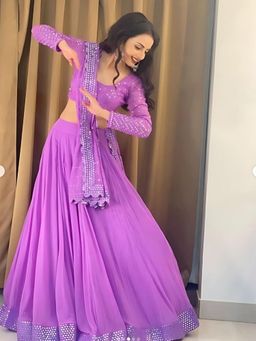 Odette - Purple Georgette Embroidered Semi-Stitched Lehenga Unstiched Choli with Dupatta