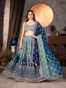 Odette - Blue Georgette Embroidered Semi-Stitched Lehenga Unstiched Choli with Dupatta