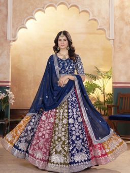 Odette - Multicolor Georgette Embroidered Semi-Stitched Lehenga Unstiched Choli with Dupatta