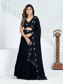 Odette - Black Georgette Embroidered Semi-Stitched Lehenga Unstiched Choli with Dupatta