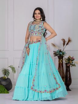 Odette - Sky Blue Georgette Embroidered Semi-Stitched Lehenga Unstiched Choli with Dupatta