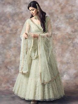 Odette - Light Green Net Embroidered Semi-Stitched Lehenga Unstiched Choli with Dupatta