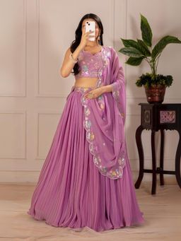 Odette - Lavender Georgette Embroidered Semi-Stitched Lehenga Unstiched Choli with Dupatta