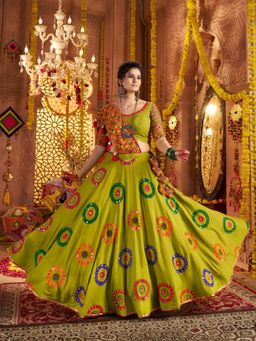 Odette - Green Viscose Cotton Embroidered Semi-Stitched Lehenga Unstiched Choli with Dupatta