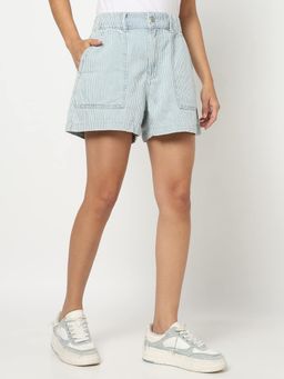 GAP - Women's Vertical Stripes Mid Rise Light Wash Shorts