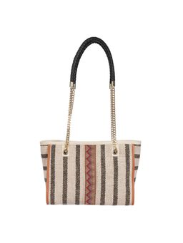 ETCETERA - Women Black Striped Jute Fabric Tote Bag