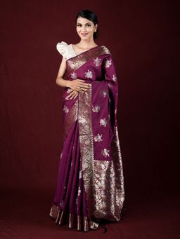 EXCLUSIVA - Purple Soft Silk Weaving Saree with Unstitched Blouse