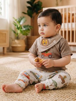 Oh My Bebe - Organic Cotton Gentle Lion Baby Onesies with Jogger and Bib