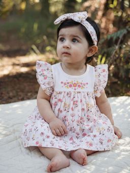 Oh My Bebe - Organic Cotton Floral Print Baby Girls Frill Frock